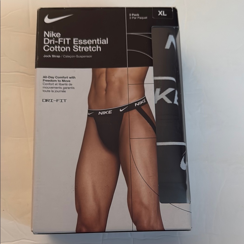 NIB Nike Dri-FIT Essential Cotton Stretch Technology 3 Pack Jock Straps Black XL